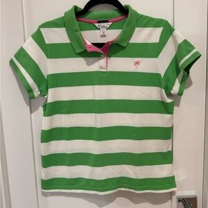 Lilly Pulitzer vintage green & white stripe short sleeve polo shirt XL academia